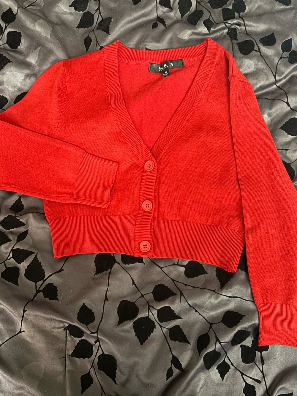 MAK Red Cropped V-Neck Cardigan
